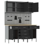 vidaXL Set dulap lucru & panou cârlige, 8 piese, negru, MDF & metal vidaXL Set dulap lucru & panou cârlige, 8 piese, negru, MDF & metal