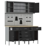 vidaXL Set banc de lucru, 7 piese, negru, oțel