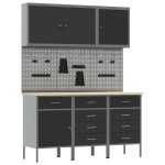 vidaXL Set banc de lucru, 8 piese, negru, oțel vidaXL Set banc de lucru, 8 piese, negru, oțel