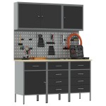 vidaXL Set banc de lucru, 8 piese, negru, oțel vidaXL Set banc de lucru, 8 piese, negru, oțel