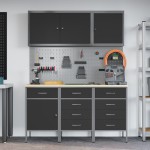 vidaXL Set banc de lucru, 8 piese, negru, oțel vidaXL Set banc de lucru, 8 piese, negru, oțel
