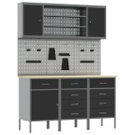 vidaXL Set banc de lucru, 7 piese, negru, oțel