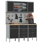 vidaXL Set banc de lucru, 7 piese, negru, oțel