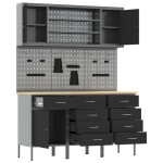 vidaXL Set banc de lucru, 7 piese, negru, oțel
