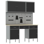vidaXL Set banc de lucru, 8 piese, negru, oțel
