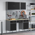 vidaXL Set banc de lucru, 8 piese, negru, oțel