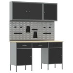 vidaXL Set banc de lucru, 8 piese, negru, oțel