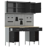vidaXL Set banc de lucru, 8 piese, negru, oțel