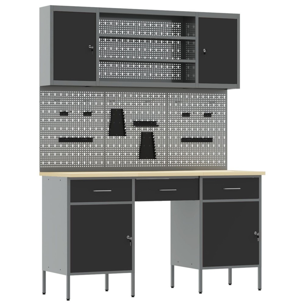 vidaXL Set banc de lucru, 7 piese, negru, oțel