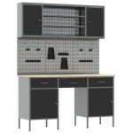vidaXL Set banc de lucru, 7 piese, negru, oțel