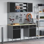 vidaXL Set banc de lucru, 7 piese, negru, oțel