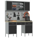 vidaXL Set banc de lucru, 7 piese, negru, oțel