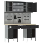 vidaXL Set banc de lucru, 7 piese, negru, oțel