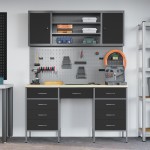 vidaXL Set dulap lucru & panou cârlige, 7 piese, negru, MDF & metal vidaXL Set dulap lucru & panou cârlige, 7 piese, negru, MDF & metal