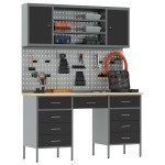 vidaXL Set dulap lucru & panou cârlige, 7 piese, negru, MDF & metal vidaXL Set dulap lucru & panou cârlige, 7 piese, negru, MDF & metal