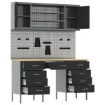 vidaXL Set dulap lucru & panou cârlige, 7 piese, negru, MDF & metal vidaXL Set dulap lucru & panou cârlige, 7 piese, negru, MDF & metal