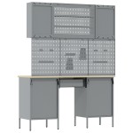 vidaXL Set dulap lucru & panou cârlige, 7 piese, negru, MDF & metal vidaXL Set dulap lucru & panou cârlige, 7 piese, negru, MDF & metal
