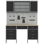 vidaXL Set dulap lucru & panou cârlige, 7 piese, negru, MDF & metal vidaXL Set dulap lucru & panou cârlige, 7 piese, negru, MDF & metal