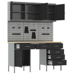 vidaXL Set dulap lucru & panou cârlige, 8 piese, negru, MDF & metal