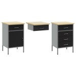 vidaXL Set dulap lucru & panou cârlige, 8 piese, negru, MDF & metal
