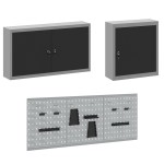 vidaXL Set dulap lucru & panou cârlige, 8 piese, negru, MDF & metal