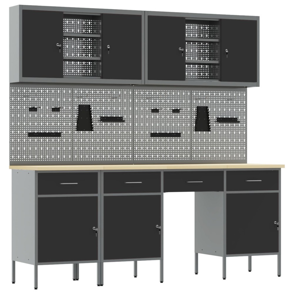 vidaXL Set banc de lucru, 10 piese, negru, oțel