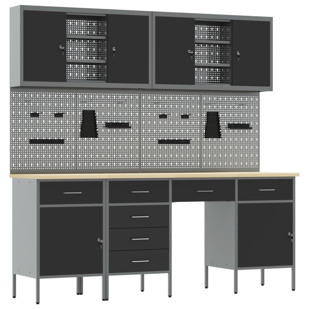 vidaXL Set banc de lucru, 10 piese, negru, oțel