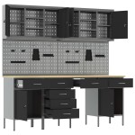 vidaXL Set banc de lucru, 10 piese, negru, oțel