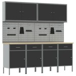 vidaXL Set dulap lucru & panou cârlige, 10 piese, negru, MDF & metal