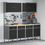vidaXL Set dulap lucru & panou cârlige, 10 piese, negru, MDF & metal