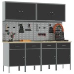 vidaXL Set dulap lucru & panou cârlige, 10 piese, negru, MDF & metal