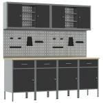 vidaXL Set dulap lucru & panou cârlige, 10 piese, negru, MDF & metal