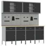 vidaXL Set dulap lucru & panou cârlige, 10 piese, negru, MDF & metal