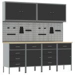 vidaXL Set dulap lucru & panou cârlige, 10 piese, negru, MDF & metal