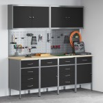 vidaXL Set dulap lucru & panou cârlige, 10 piese, negru, MDF & metal
