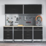 vidaXL Set dulap lucru & panou cârlige, 10 piese, negru, MDF & metal