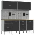 vidaXL Set dulap lucru & panou cârlige, 10 piese, negru, MDF & metal