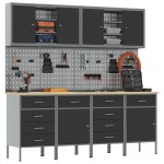 vidaXL Set dulap lucru & panou cârlige, 10 piese, negru, MDF & metal vidaXL Set dulap lucru & panou cârlige, 10 piese, negru, MDF & metal