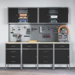 vidaXL Set dulap lucru & panou cârlige, 10 piese, negru, MDF & metal vidaXL Set dulap lucru & panou cârlige, 10 piese, negru, MDF & metal