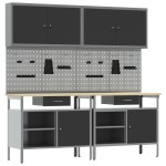 vidaXL Set de Bancă de Lucru cu 8 Piese din Oțel Negru vidaXL Set de Bancă de Lucru cu 8 Piese din Oțel Negru