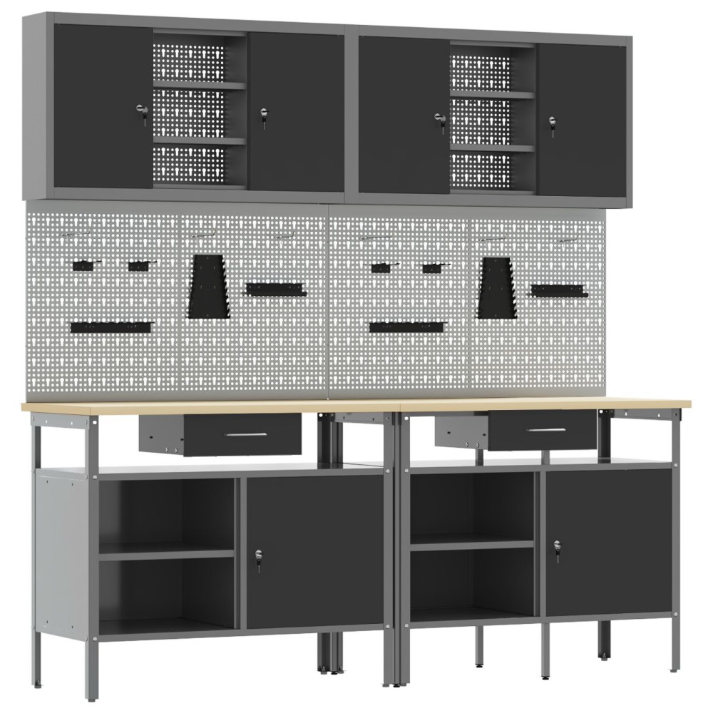 vidaXL Set banc de lucru, 8 piese, negru, oțel