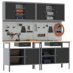 vidaXL Set banc de lucru, 8 piese, negru, oțel vidaXL Set banc de lucru, 8 piese, negru, oțel
