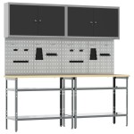 Set banc de lucru 8 piese Gri Oțel Set banc de lucru 8 piese Gri Oțel