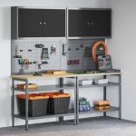 Set banc de lucru 8 piese Gri Oțel Set banc de lucru 8 piese Gri Oțel
