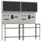 Set banc de lucru 8 piese Gri Oțel Set banc de lucru 8 piese Gri Oțel