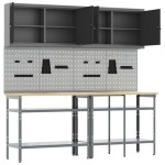 Set banc de lucru 8 piese Gri Oțel Set banc de lucru 8 piese Gri Oțel