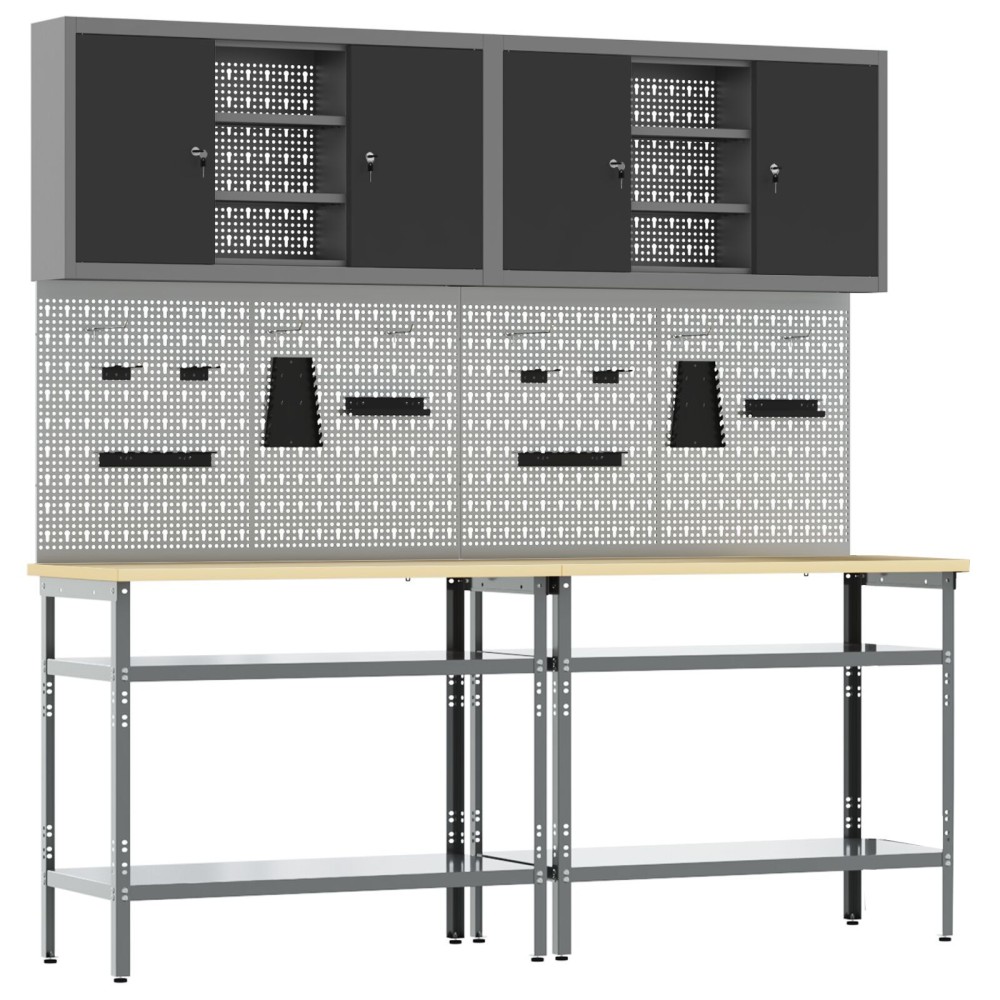 Set de banc de lucru vidaXL de 8 piese, gri, din oțel