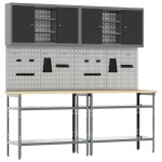 Set de banc de lucru vidaXL de 8 piese, gri, din oțel Set de banc de lucru vidaXL de 8 piese, gri, din oțel
