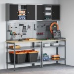 Set de banc de lucru vidaXL de 8 piese, gri, din oțel Set de banc de lucru vidaXL de 8 piese, gri, din oțel