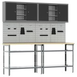Set de banc de lucru vidaXL de 8 piese, gri, din oțel Set de banc de lucru vidaXL de 8 piese, gri, din oțel